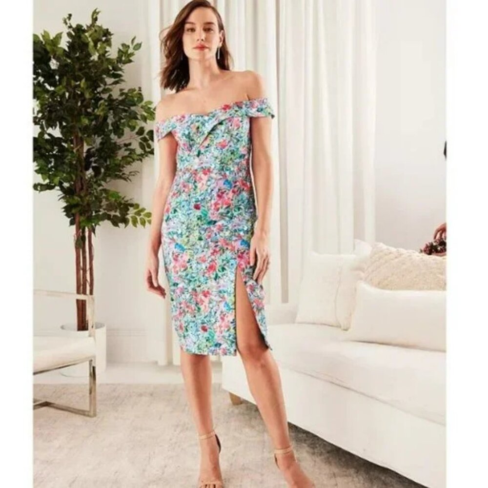 NWT Aidan by Aidan Mattox Off the Shoulder Floral Dress in Coral.  SZ 8